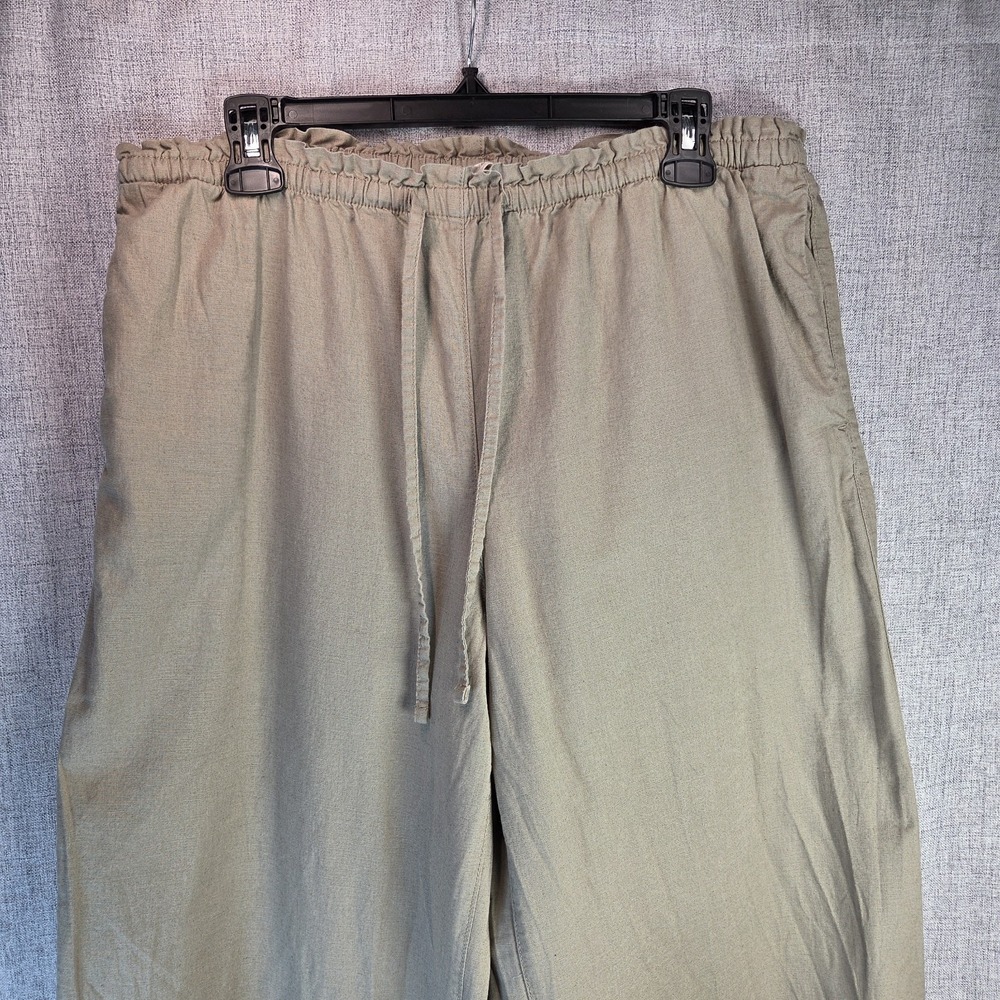 H&M Tan Wide-Leg Linen Blend Pull on Large Drawstring Pants Beach Coastal Resort